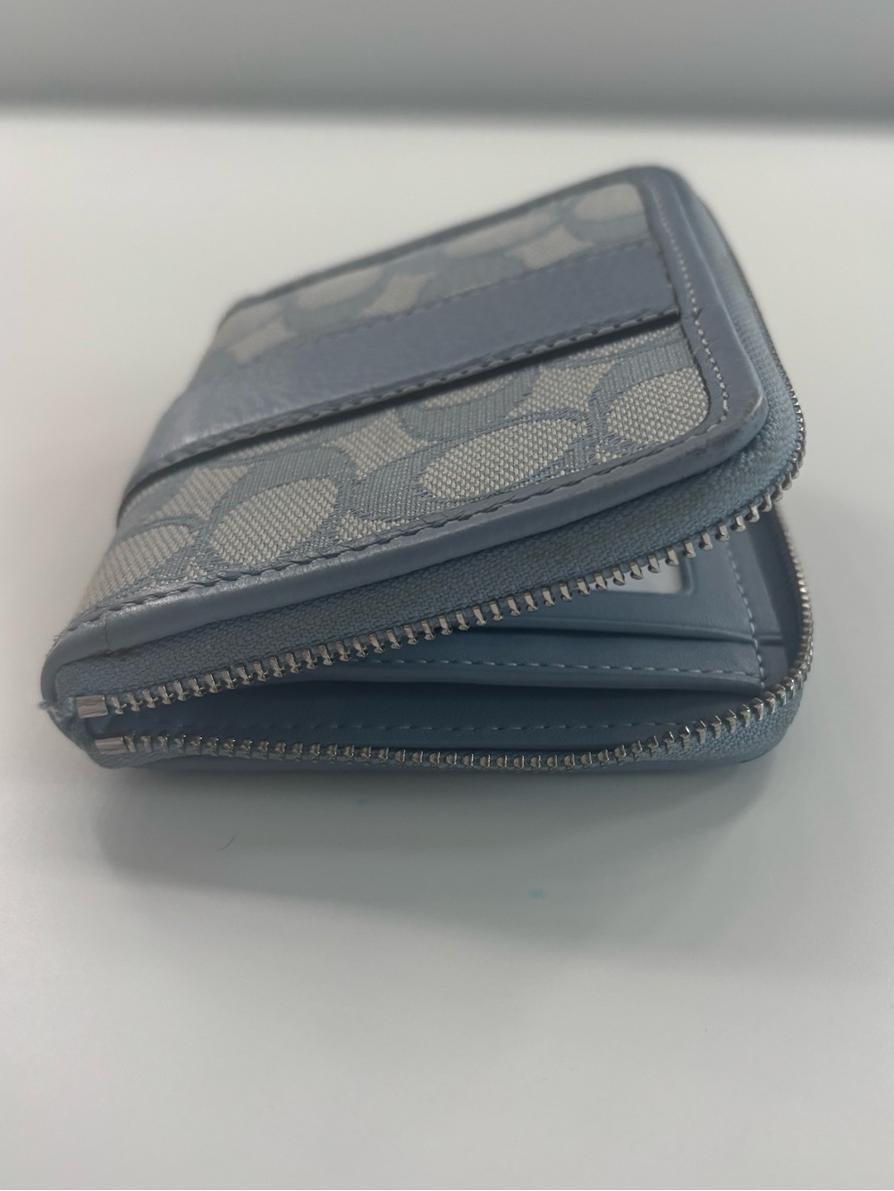 Coach Signature Jacquard Zip Around Small Wallet Blue C8323 - Picture 6 of 8